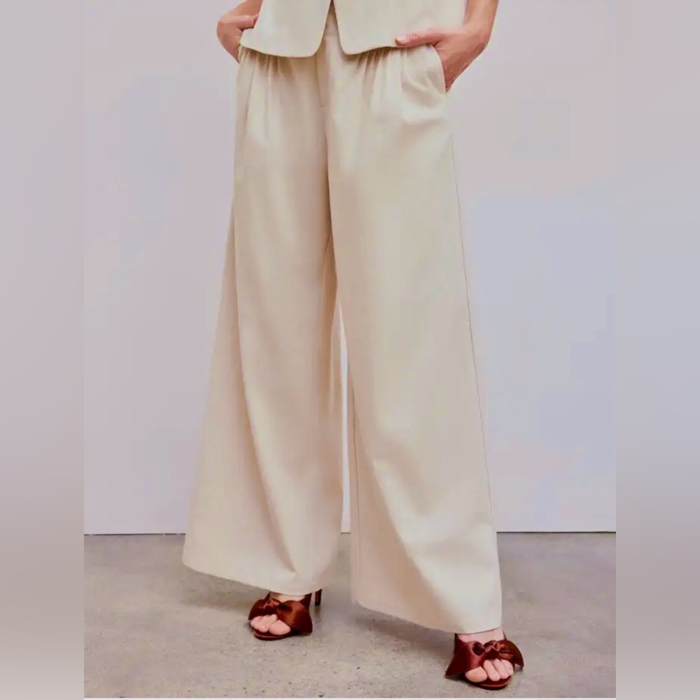 NWT Cider Linen blend wide leg drawstring waist pants with pockets Sz M